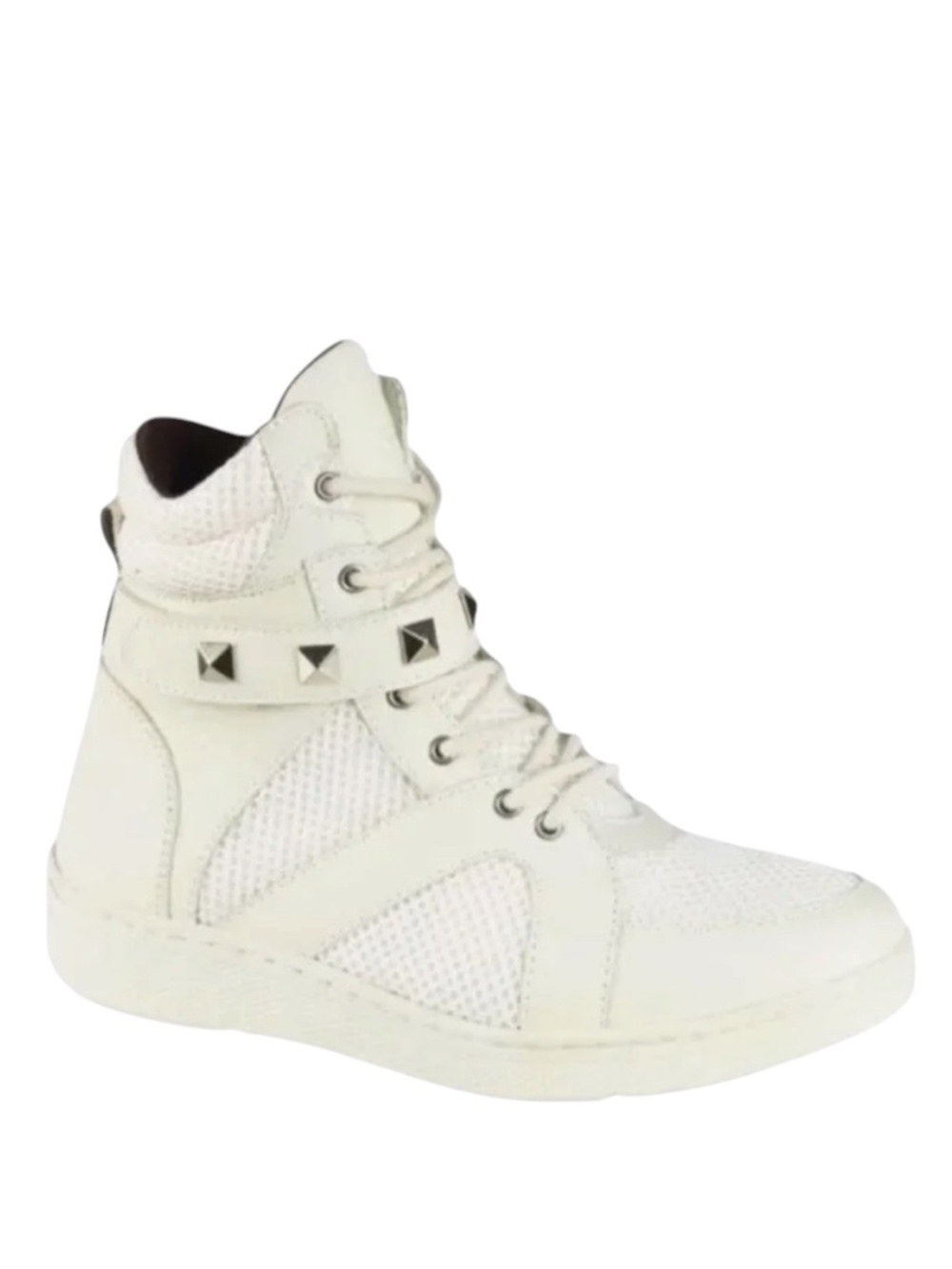 Sandro Moscoloni Mesh High Top Sneakers Ivory Studded Velcro Lace-Up 8.5
